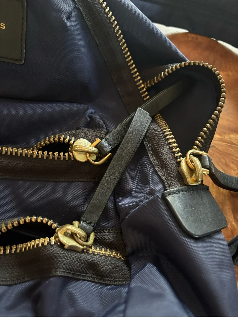 Marc Jacobs Navy Nylon Medium Backpack with Gold Hardware